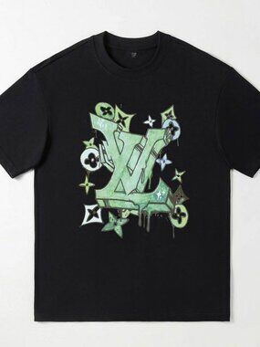 Urban Streetwear Graffiti Graphic T-shirt Luxury Paris Style Black Cotton Tee